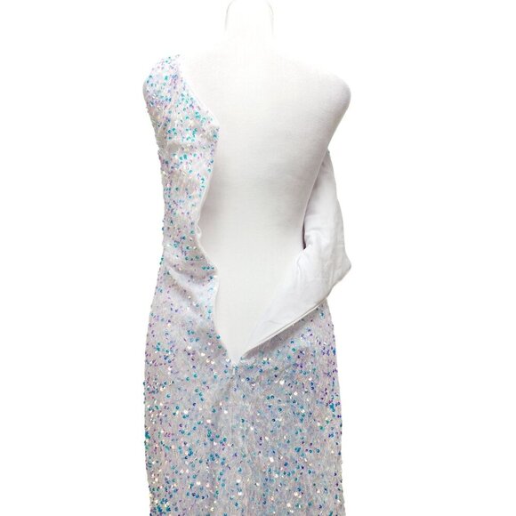 One-Shoulder Dress White Sequin Gown With Detachable Tulle Skirt Size 2 - Picture 4 of 14